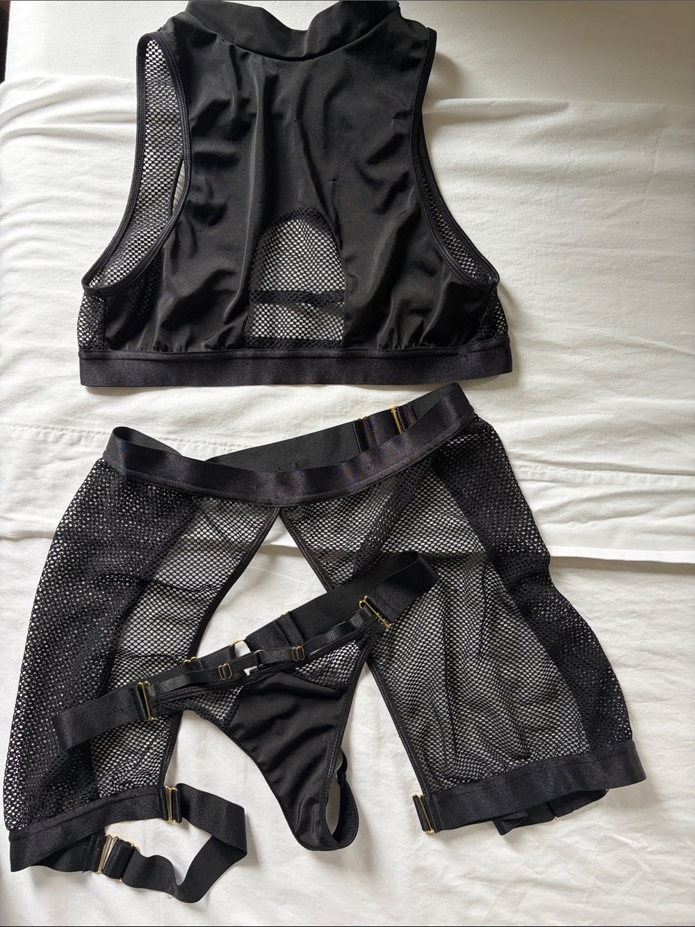 NWOT Black Mesh 3-Piece Baddie Intimate Set Sz L (8-10)